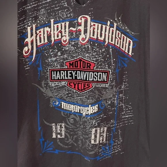 Harley-Davidson Distressed Y2K Embellished V-Neck Women’s Tee- Size XL - Picture 2 of 5